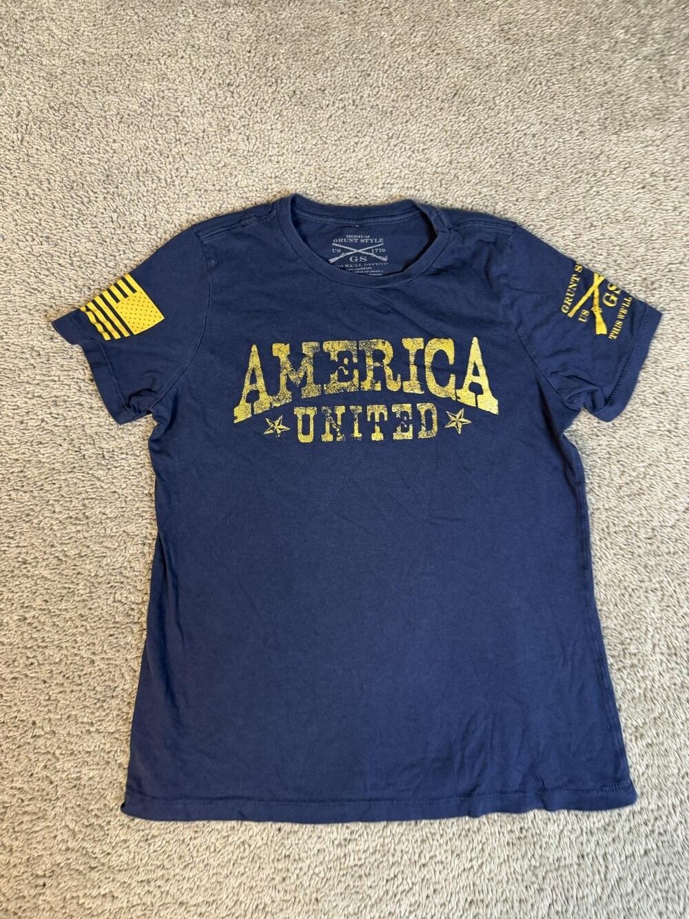 Grunt Style T-Shirt Womens M Blue Yellow America United Military Tagless
